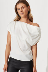 White Satin Off-Shoulder Blouse